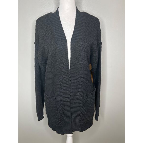 Frye Womens Donegal Black Open Knit Cardigan Sweater With Pockets Size Medium - Picture 3 of 17